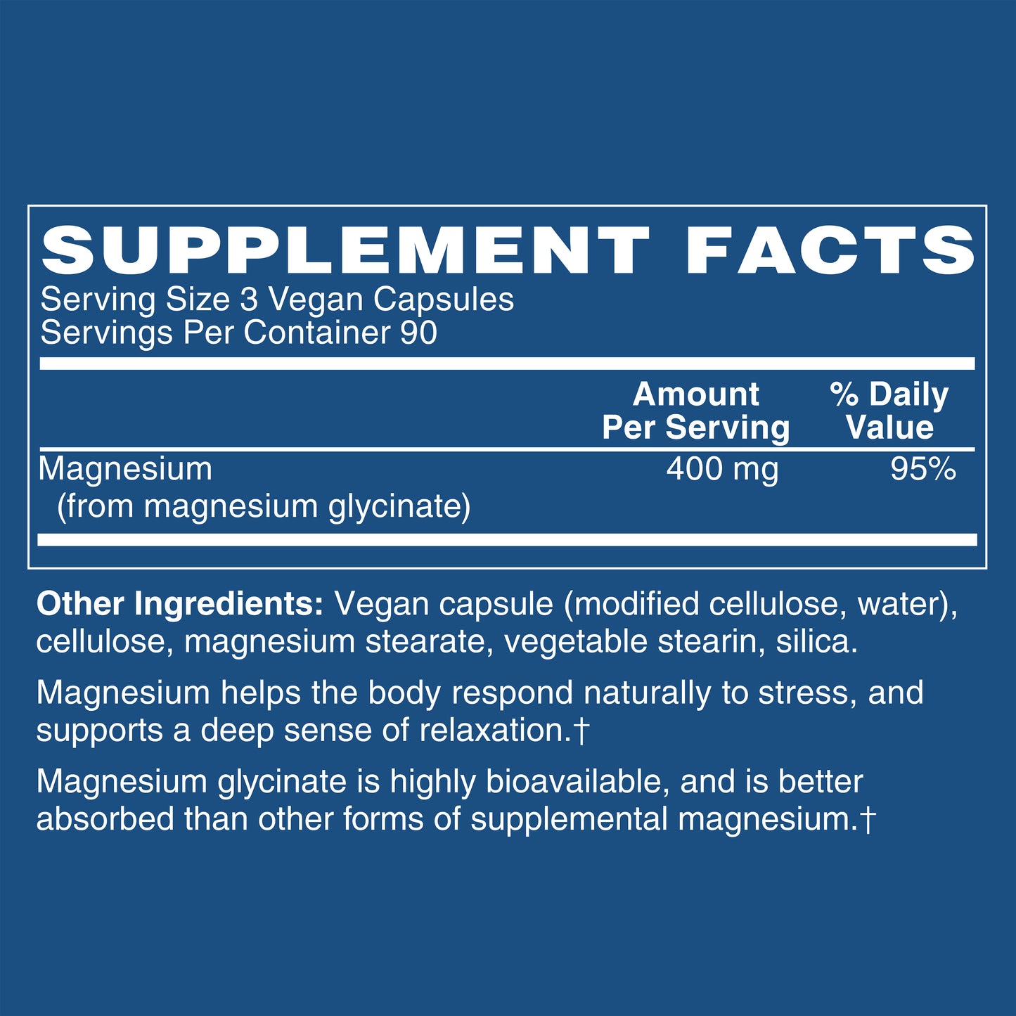 Magnesium Glycinate 400 mg – 270 Vegan Capsules